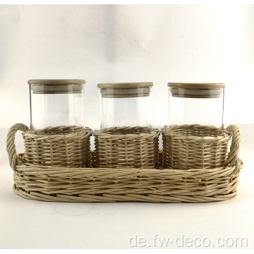 Rattan verpackte Glas -Glas -Glas Set